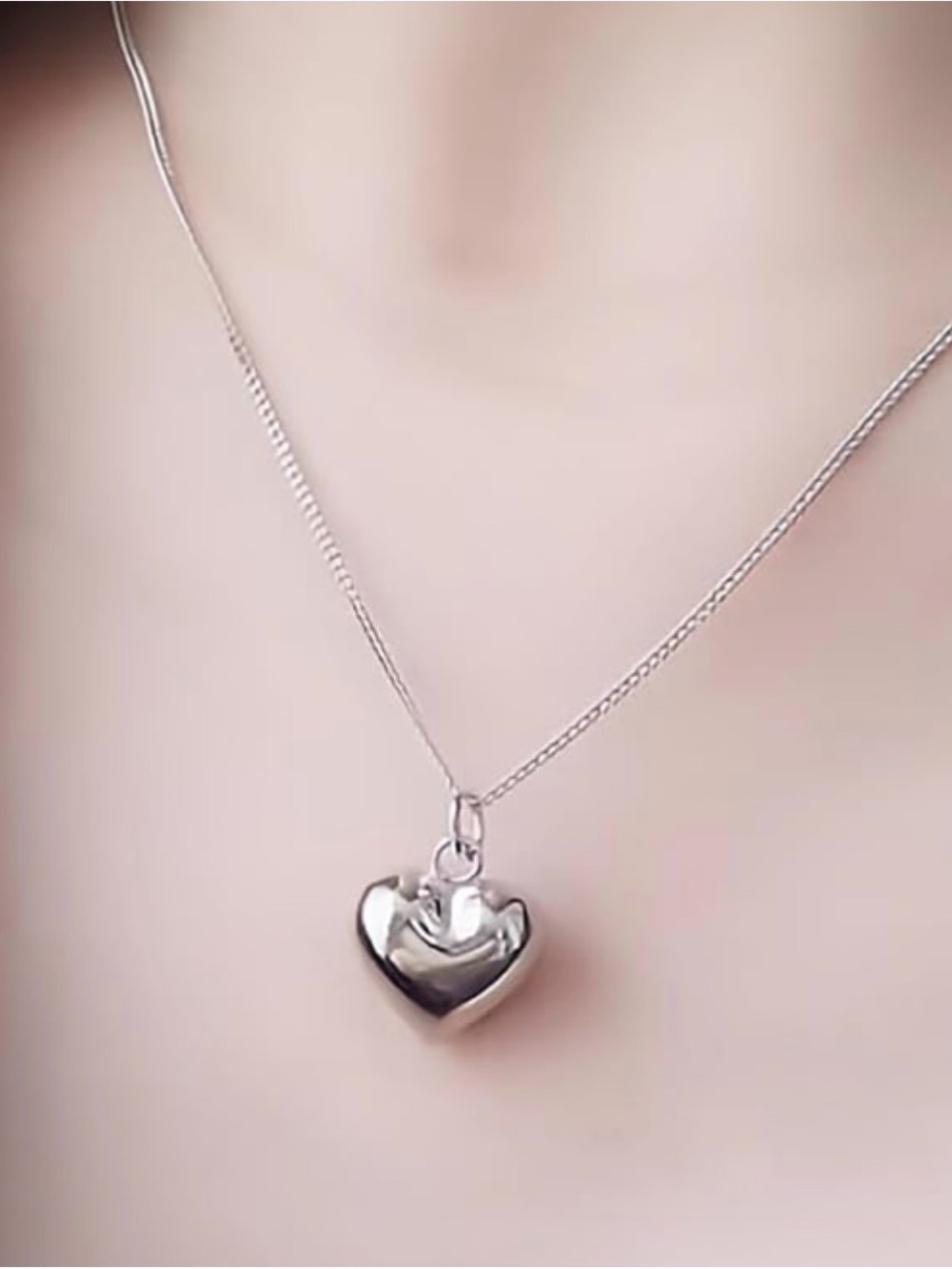 Necklace with Heart Shape Pendant. Silver Plated Dainty & Durable 2.3mm Chain.